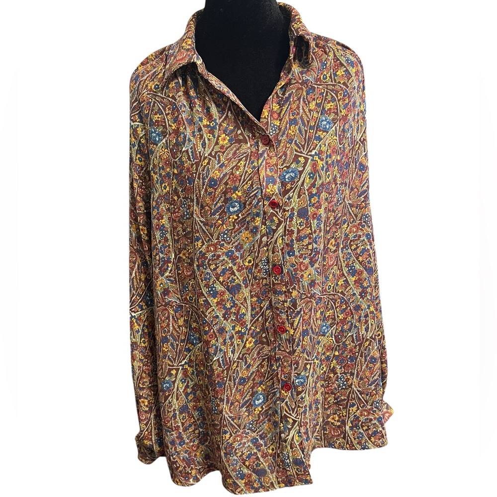 Vintage 70s Paisley Boho Blouse L XL